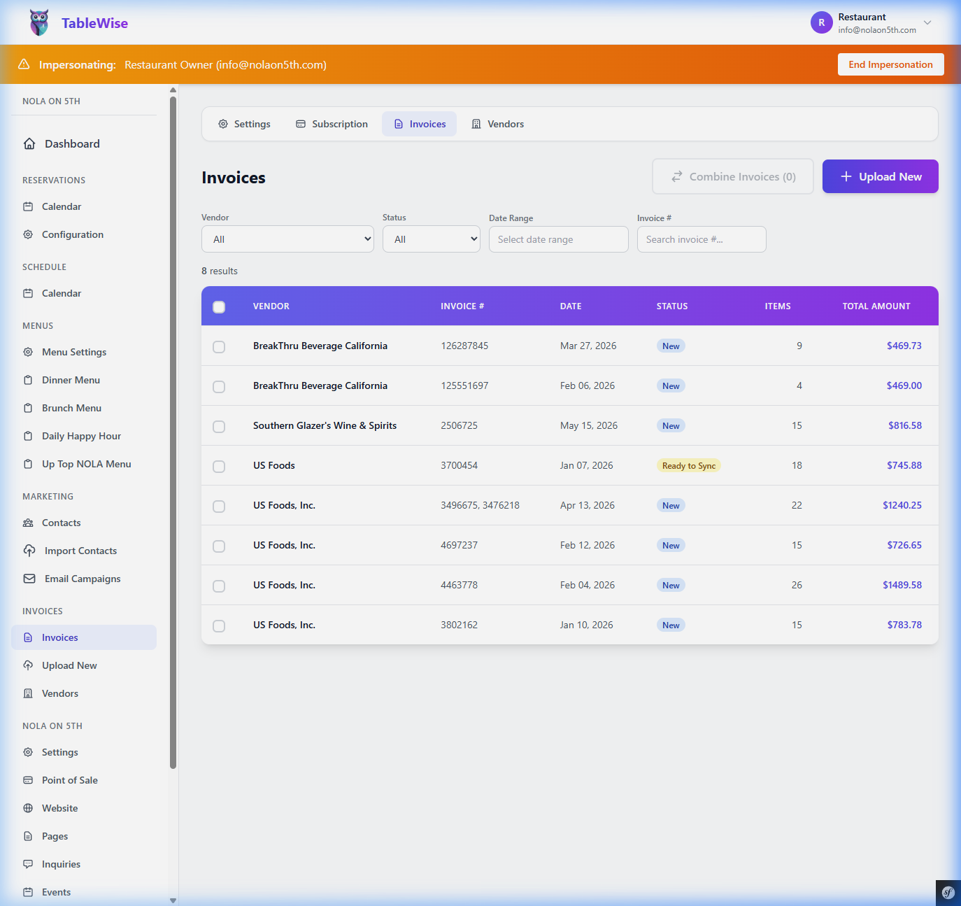 TableWise AI-powered invoice processing with extracted line items